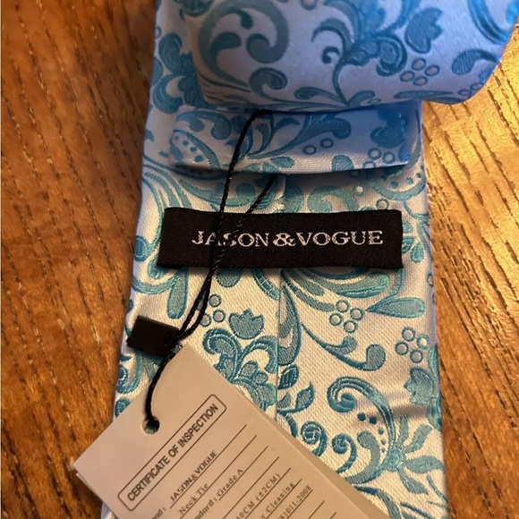 Jason & Vogue Blue Floral Patterned 100% Silk Tie NWT!! - Picture 6 of 8